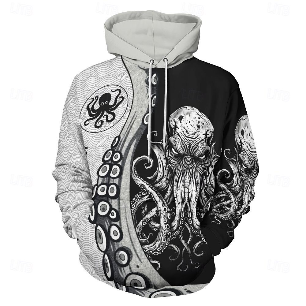 Pánské Grafika Gotický horor Chobotnice Kapuce Kapucky Mikina Módní Denní Dlouhý rukáv Kapuce Dovolená Streetwear Černošedá Potisk Fleece Zima Jaro & podzim Návrhář 2025 - $31.99 –P5