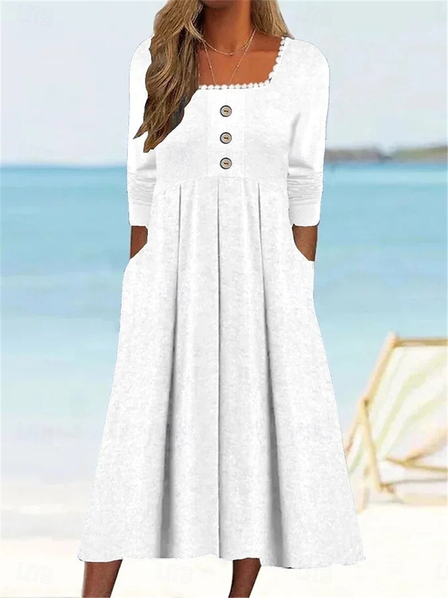 Damen Casual kleid Midikleid Patchwork Taste Urlaub Strassenmode Basic Quadratischer Ausschnitt 3/4 Ärmel Schwarz Weiß Wein Farbe 2025 - $41.99 –P1