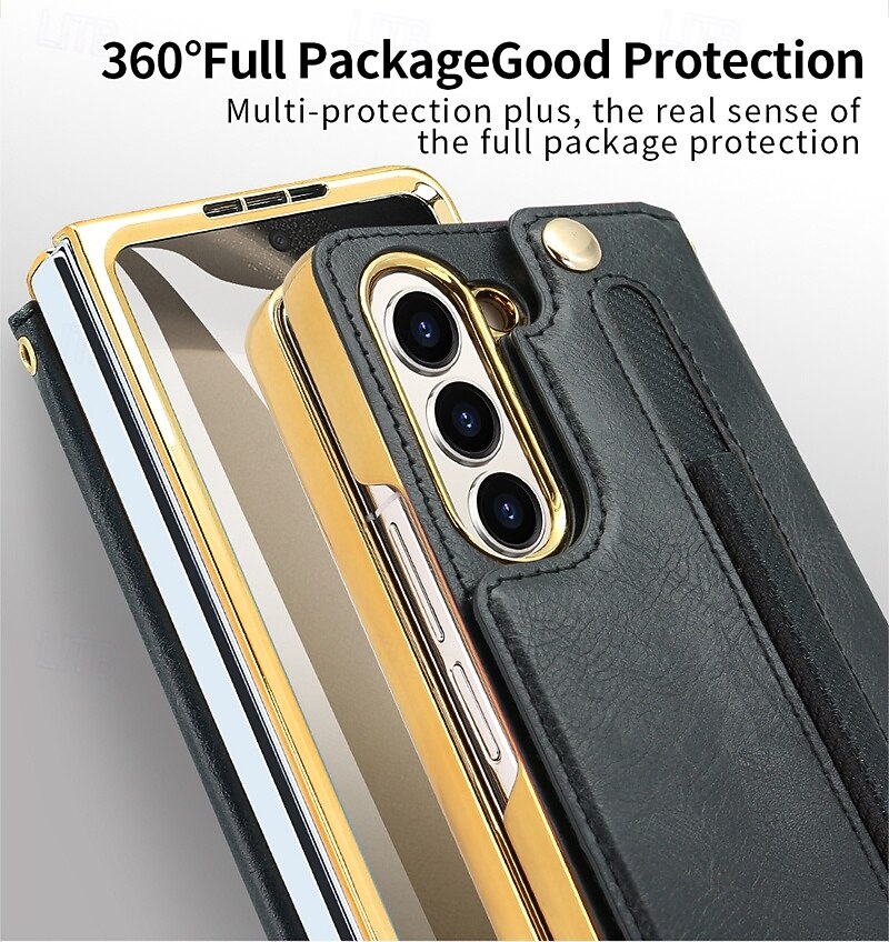 телефон Кейс для Назначение SSamsung Galaxy Z-сгиб 6 Z Fold 5 Z Fold 4 Кейс на заднюю панель со стендом и протектор экрана с ремешком на запястье Ретро ТПУ Кожа PU 2025 - $27.99 –P7