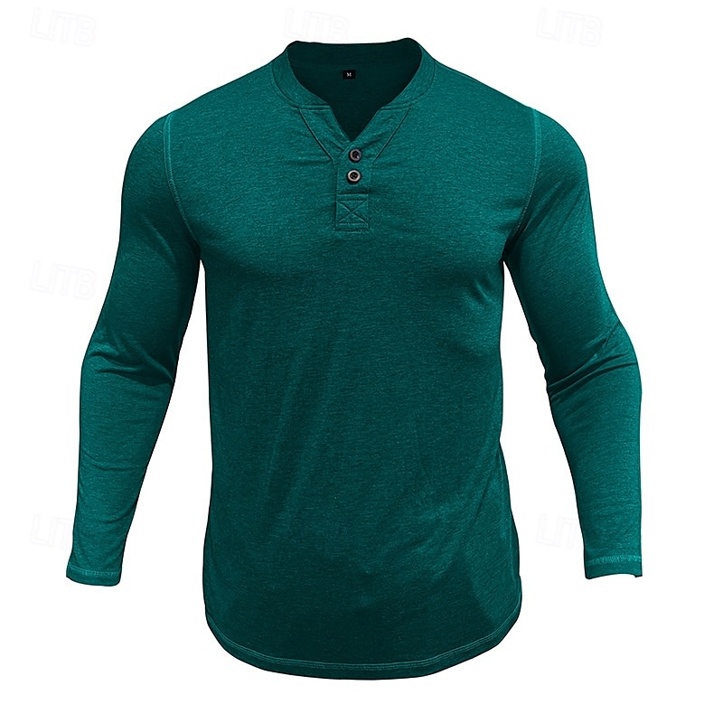 Herren T-Shirt mit Knöpfen T Shirt Henley Hemd T-Shirt Langarm Henley Frühling & Herbst Einfach Mode Designer Basic Urlaub Straße Ausgehen Meerblau Wein Blau Top T-Shirt für Herren 2025 - $26.99 –P17