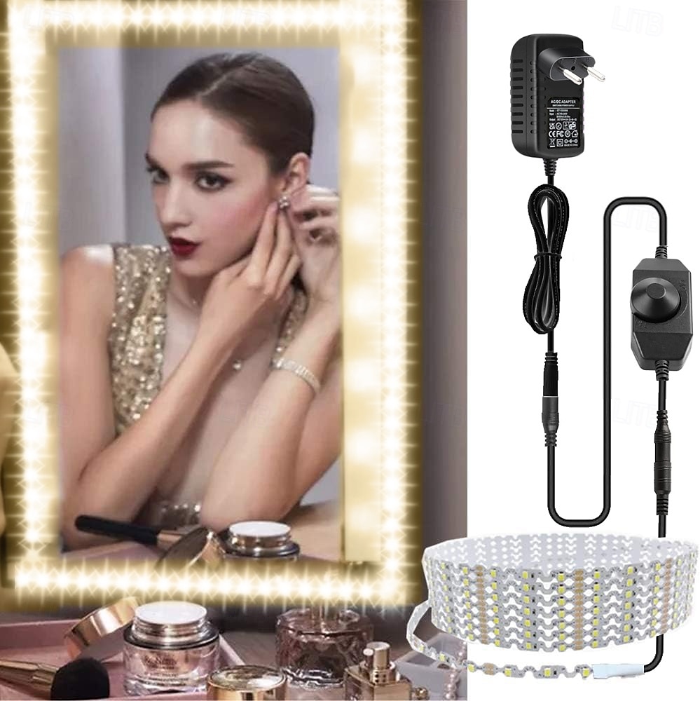 Kit de luz LED para espejo de tocador, 2-5 metros, flexible, sin cortes, para tocador, espejo de tocador, vestidor, kit de tira flexible regulable con regulador de intensidad y fuente de alimentación, 2025 - $19.49 –P1