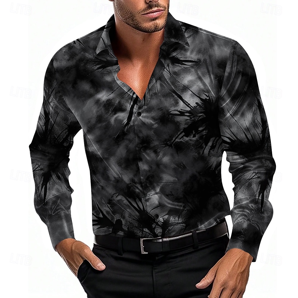 Herren Satinhemd Knopfhemd Batik Urlaub Party-Abendgarderobe Schwarz Blau Purpur Langarm Hemden mit Kragen Sommer Frühling Bekleidung Knopf hoch 2025 - $27.99 –P1