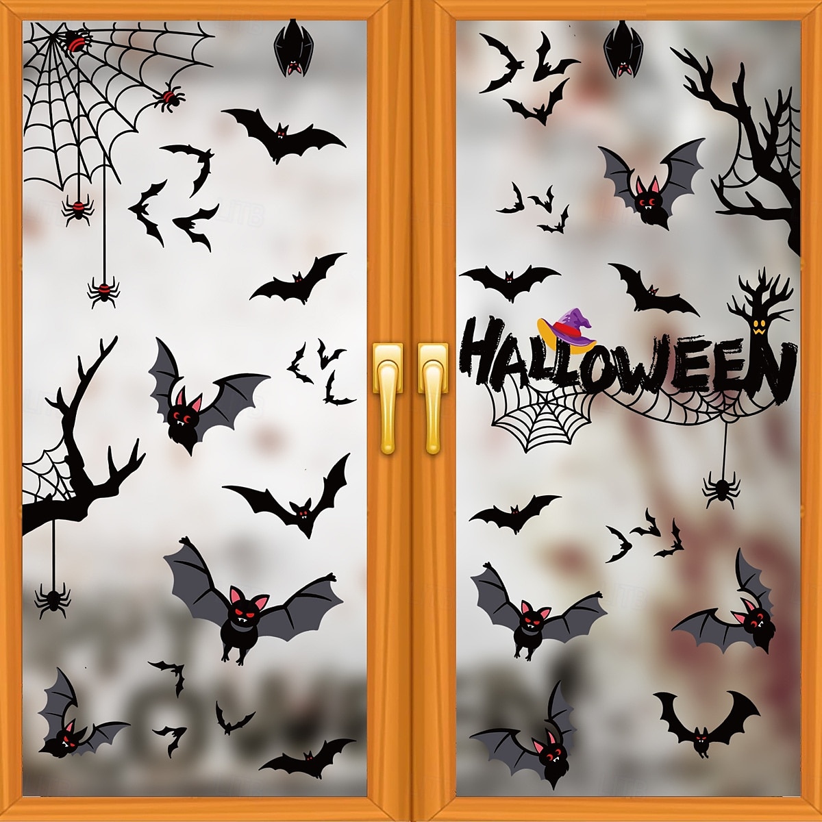2025年 ハロウィーンの飾り蜘蛛の静電気でくっつく窓ステッカー、ハロウィーンの窓のシーン設定コウモリくっつく  コレクション – $6.49 –P1