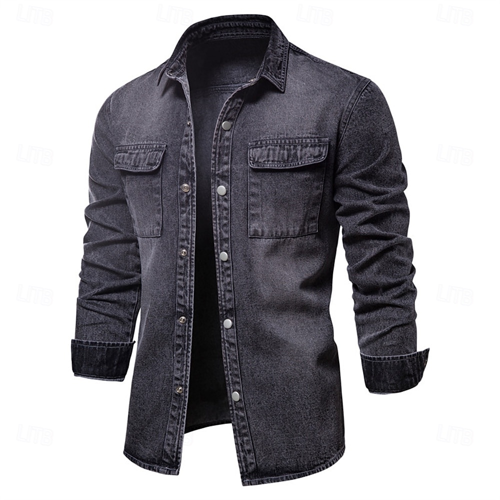 Man Casual / Dagelijks Denim Lente & Herfst Effen / effen kleur Casual Revers Normaal Zwart Licht Blauw Jacks 2025 - $41.99 –P7
