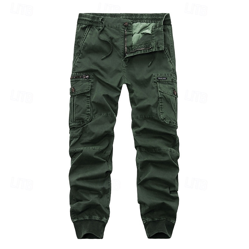 Men's Cargo Pants Joggers Tactical Pants Trousers Buttons Multi Pocket Elastic Cuff Plain Wearable Outdoor Daily Camping & Hiking Fashion Classic Black Wine 2025 - $40.99 –P10