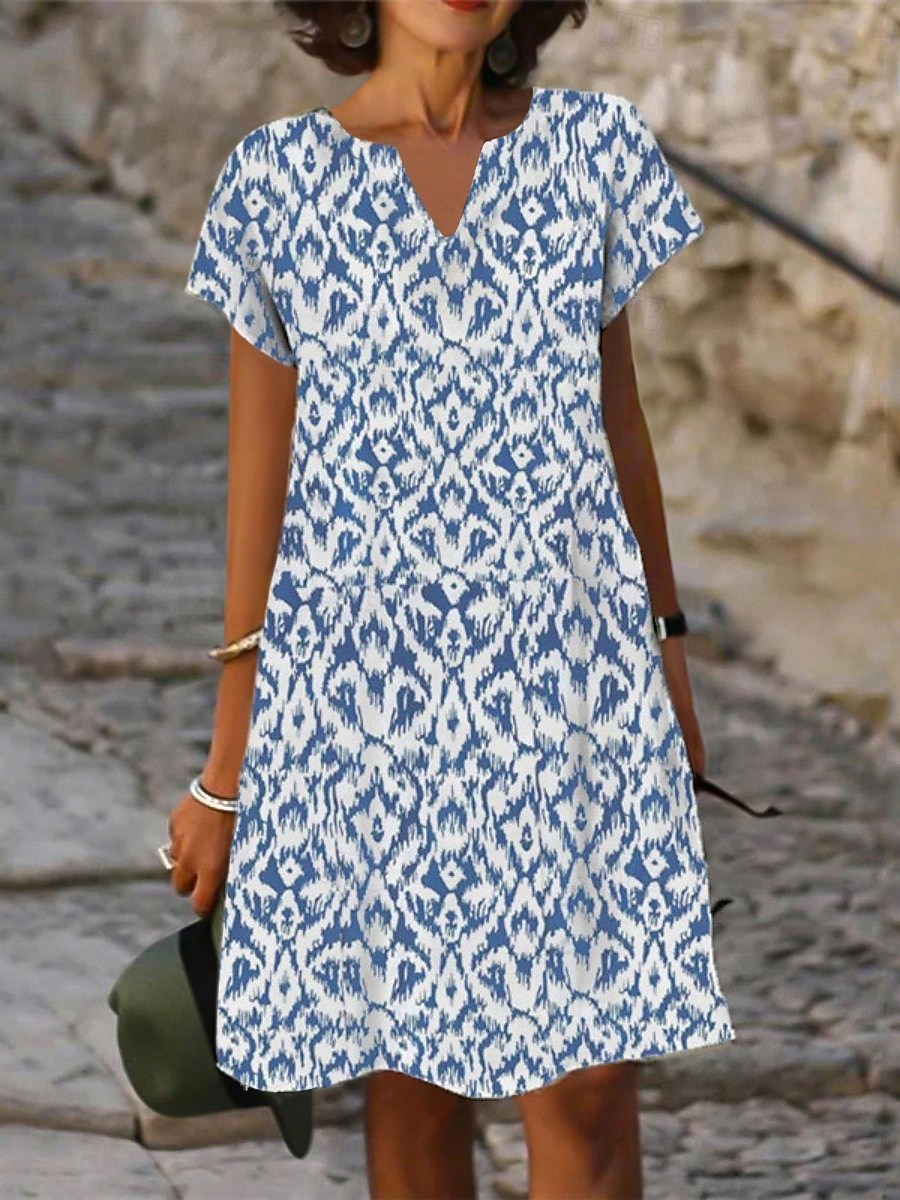 Robe Mini Femme Jersey en Coton Élasthanne Fleurie À Volants Col en V Décontractée Vacances Manches Courtes Été de 2025 ? $31.99 –P1