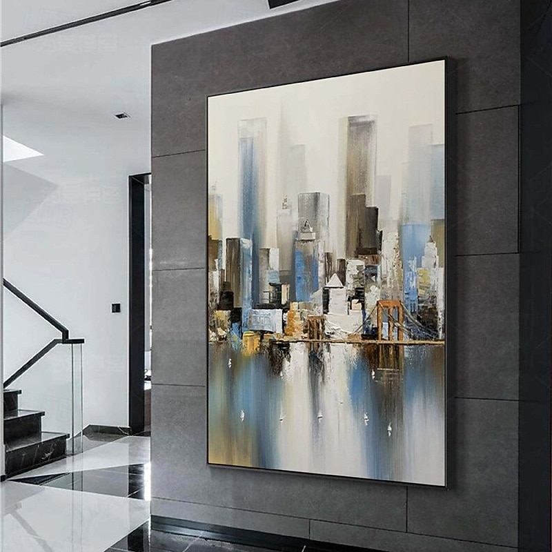 großes abstraktes Stadtgemälde handgemachtes urbanes Kunstgemälde handgemaltes Stadtskyline-Gemälde New York Skyline Ölgemälde New York City Gemälde Wandkunst großes abstraktes Gemälde 2025 - $108.99 –P5