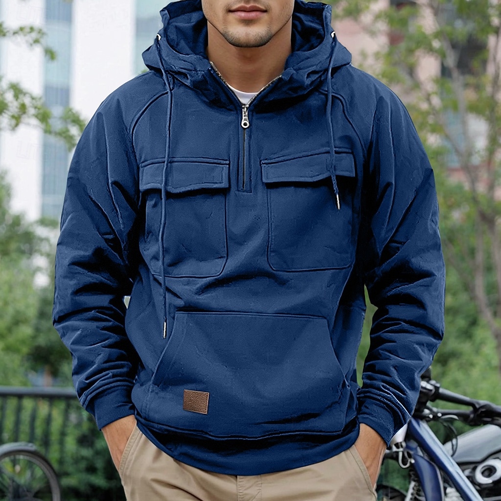 Men's Hoodie Quarter Zip Hoodie Tactical Hoodie Tactical Wine Red Black Wine Army Green Navy Blue Hooded Plain Pocket Tactical Sports & Outdoor Daily Streetwear Cool Casual Spring & Fall 2025 - $32.99 –P11