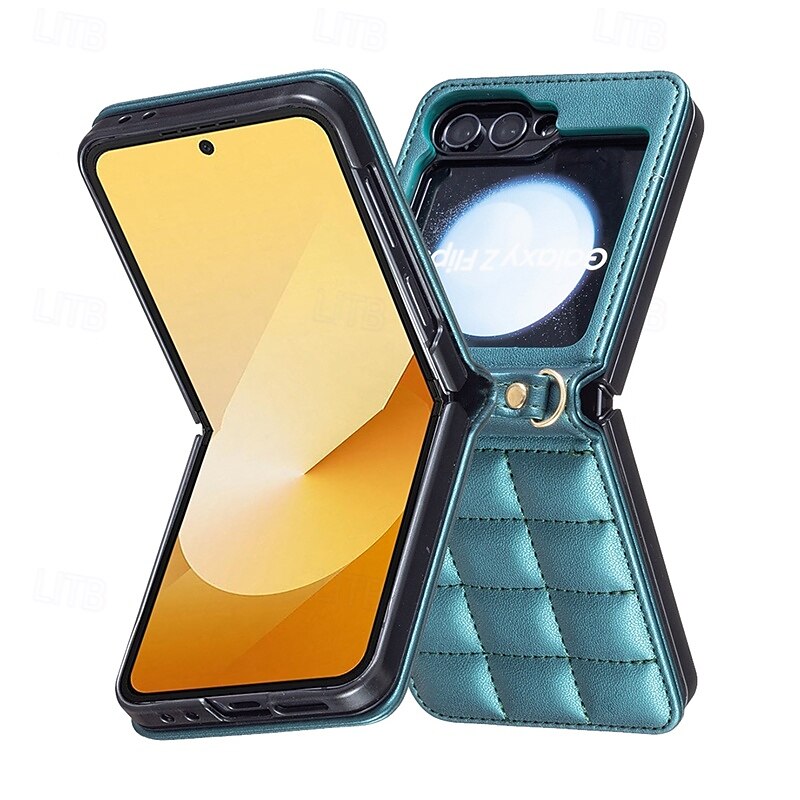 2025年 電話 ケース 用途 サムスンのギャラクシー Zフリップ6 Z Flip 5 Z Flip 4 Z Flip 3 バックカバー ストラップ付き 耐衝撃 レトロ風 TPU PUレザー  コレクション – $18.99 –P3