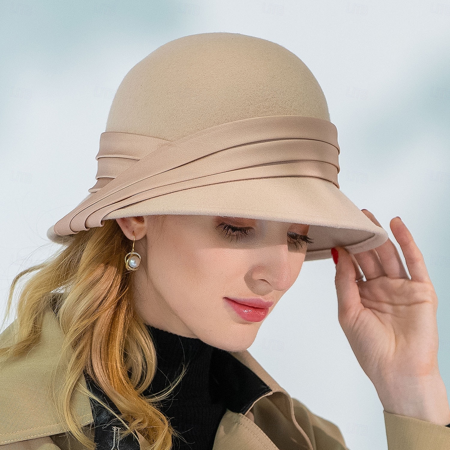 כובעים 100% צמר כובע קלושה\עם שוליים רחבים כובע שמש חתונה מסיבת תה אלגנטית חתונה עם כובע שחבור כיסוי ראש כיסוי ראש 2025 - $39.99 –P1
