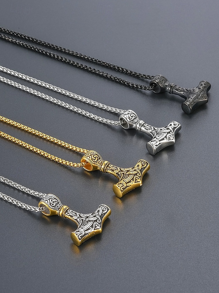 collana con ciondolo martello di Thor vichingo da uomo - gioielli mitologia norrena, mjolnir in acciaio inossidabile per casual e cosplay del 2025 a $14.99 –P1