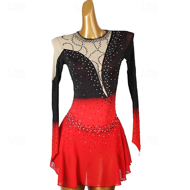 Kunstschaatsjurk Dames Voor meisjes Schaatsen Jurken Waterblauw Rood Zwart / blauw Lapwerk Open achterkant Netstof Spandex Hoge Elasticiteit Opleiding Oefenen Professioneel Kunstschaatskleding 2025 - $169.99 –P1