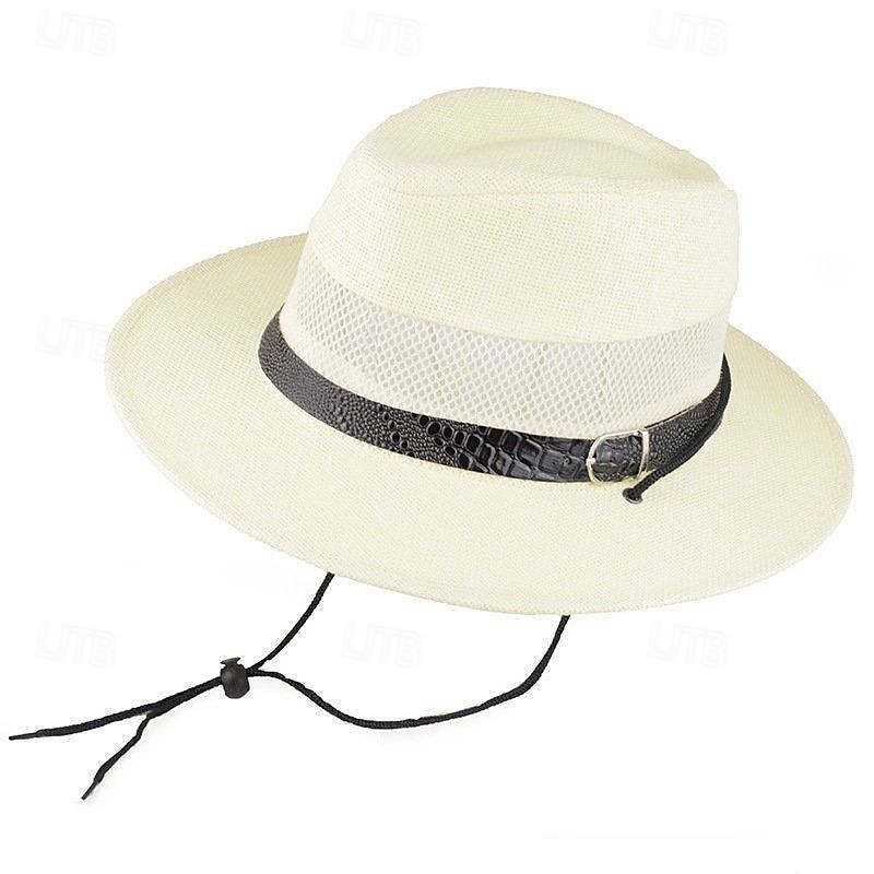 Herre Stråhatt Solhatt Wild Brim Hat Kakifarget Beige Sengetøy Netting Mote Fritid Gate Daglig Helfarge Justerbare Solkrem Pustende 2026 - $12.49 –P5