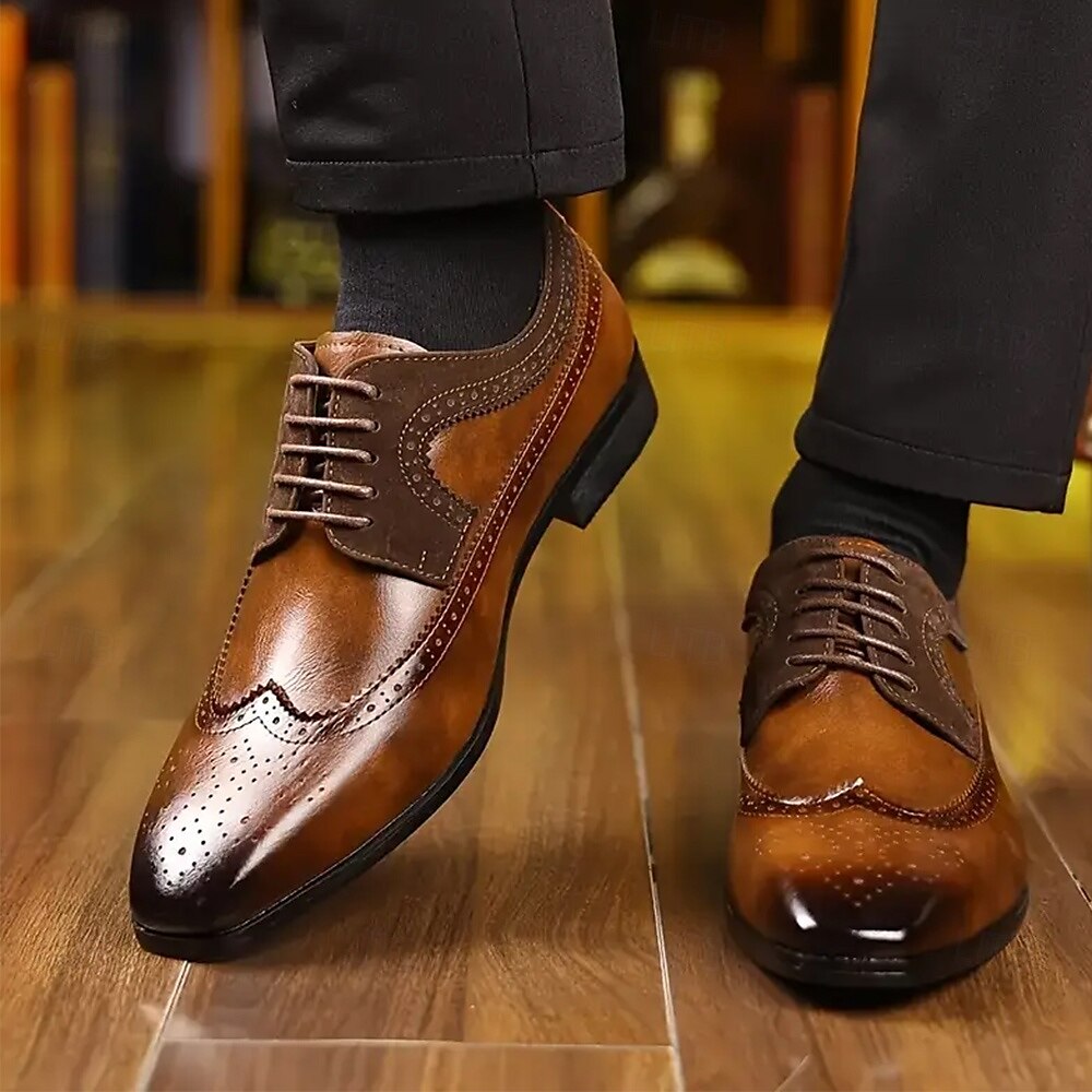 scarpe brogue oxford da uomo in similpelle marrone con punta a coda di rondine - classiche scarpe eleganti con lacci per abbigliamento formale e da lavoro del 2025 a $54.99 –P2