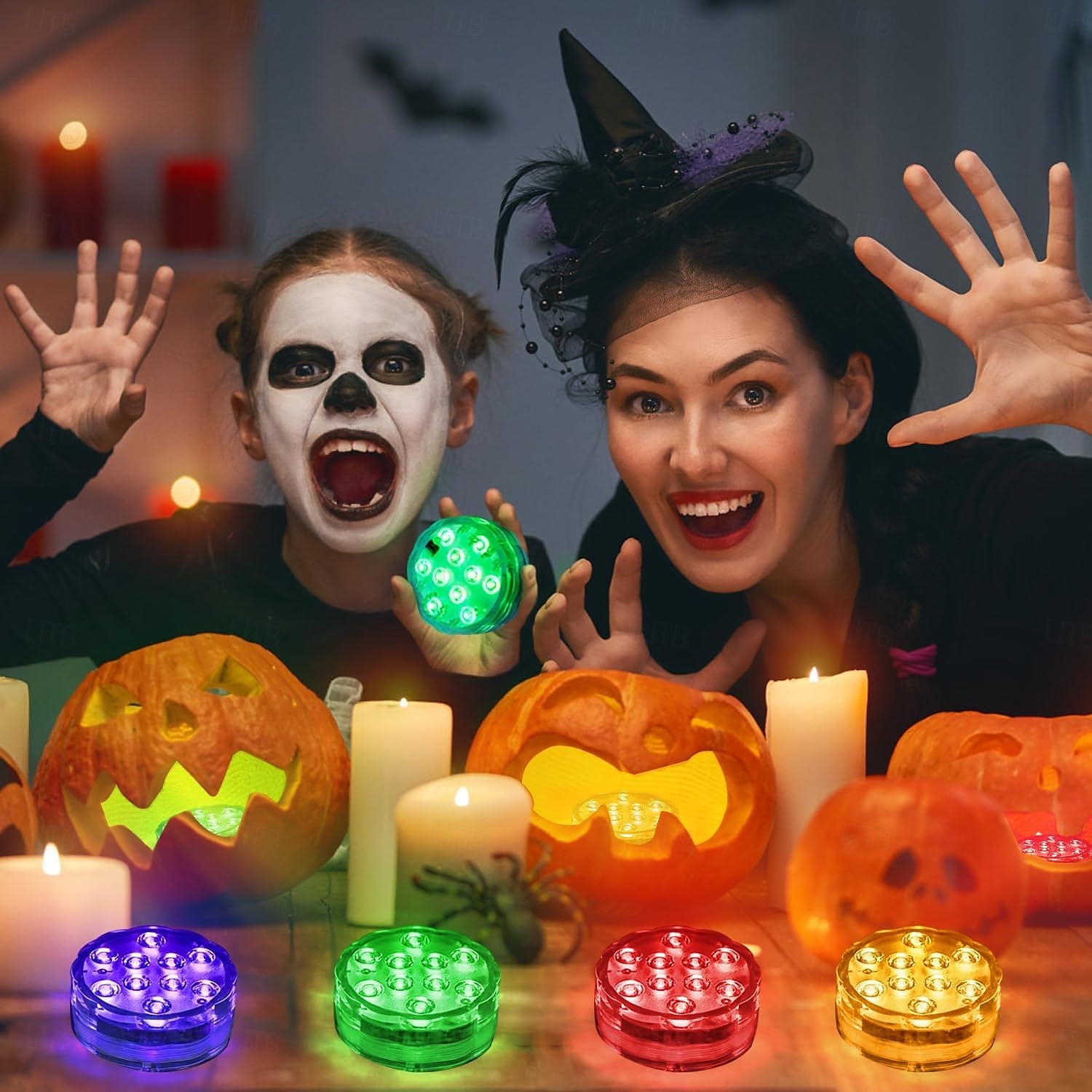 4db led töklámpa vízálló távirányítóval halloween dekorációhoz színváltó vízálló led lámpák ünnepi parti dekorációhoz üvegváza úszómedence víz alatti lámpa halloween jack-o-lantern lámpák 2025 - $34.99 –P2