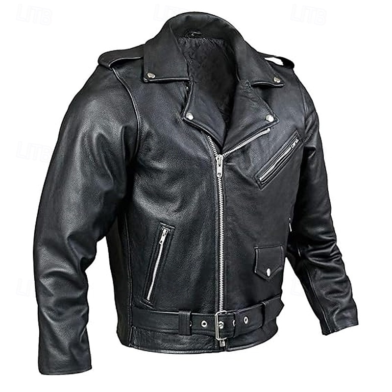 Men's Faux Leather Jacket Transition Jacket Biker Jacket Negan Leather Jacket Daily Vacation Windproof Warm Pocket Fall & Winter Plain Fashion Classic Lapel Regular Black Jacket 2026 - $48.99 –P5