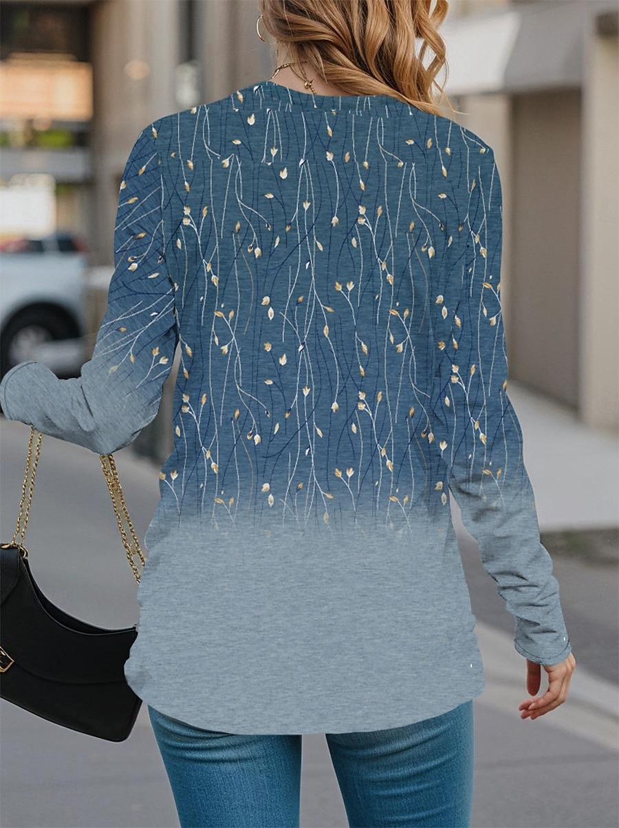 Pentru femei Tricou Floral Plante Casual Manșon Lung Stil Nautic Topuri obișnuite Zilnic Imprimeu Bleumarin Albastru piscină Trifoi Kaki Primăvară Toamnă 2025 - $22.99 –P2