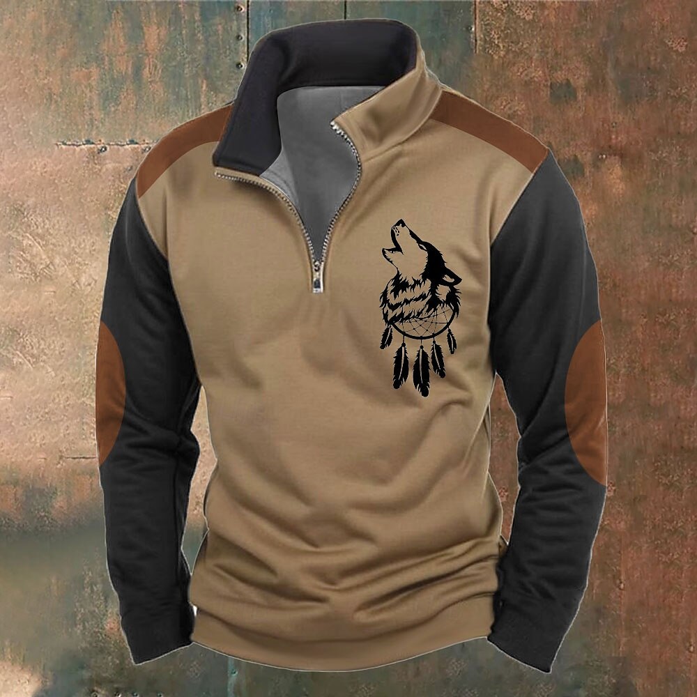 Pánské Vlk Mikiny Čtvrtletní mikina na zip Dlouhý rukáv Mikina Stojáček Poloviční zip Základní Vintage Retro 3D tisk Lovecká Zip Poloviční zip Zima Jaro & podzim 2025 - $31.99 –P4