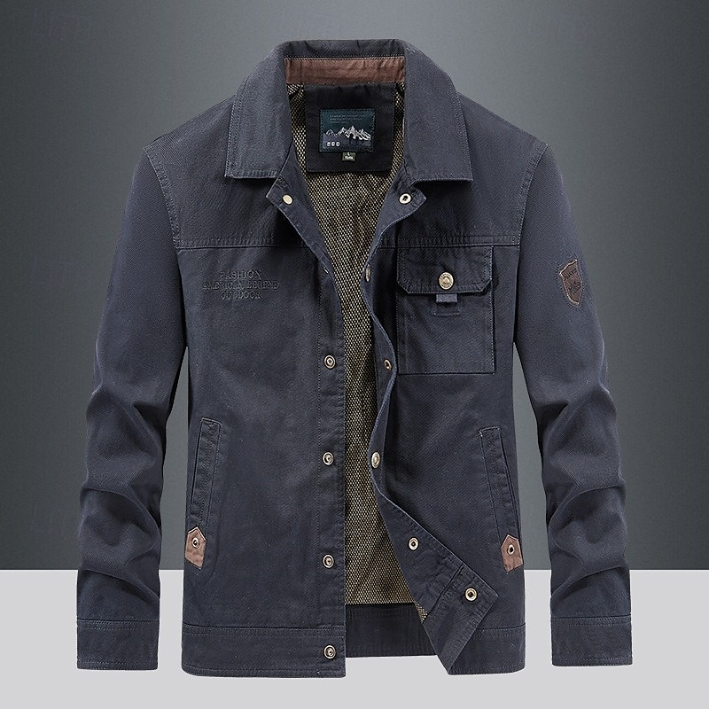 Men's Lightweight Jacket Trucker Jacket Utility Jacket Cargo Jacket Outdoor Vacation Wearproof Multiple Pockets Spring &  Fall Plain Fashion Classic Lapel Regular Khaki Army Green Dark Blue Jacket 2025 - €48.05 –P4