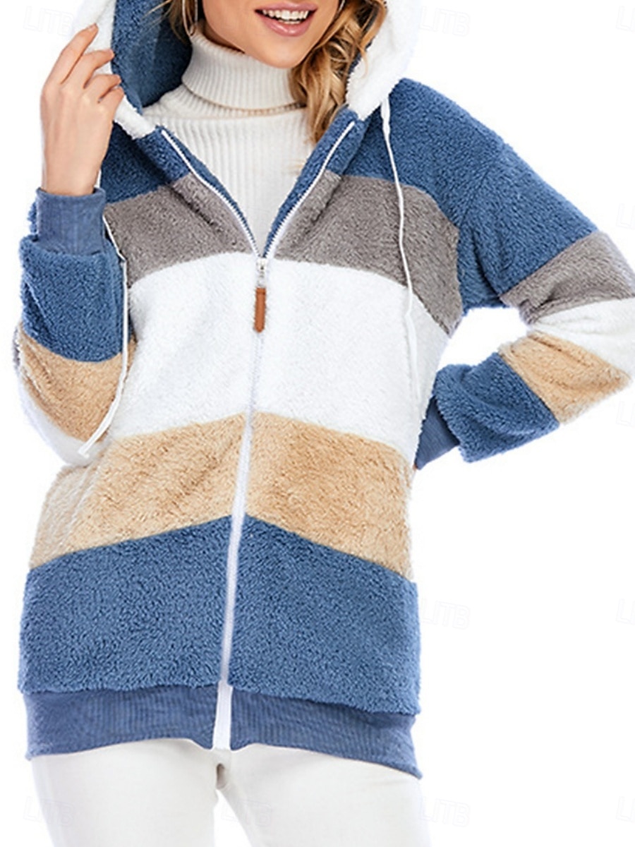 Damen Fleecejacke Teddy-Mantel Hoodie Jacke warm halten Atmungsaktiv Zip Tasche Innenfutter aus Fleece Brautkleider schlicht Streetstyle Farbblock Urlaub Strasse Freizeitskleidung Ausgehen 2025 - $39.99 –P6