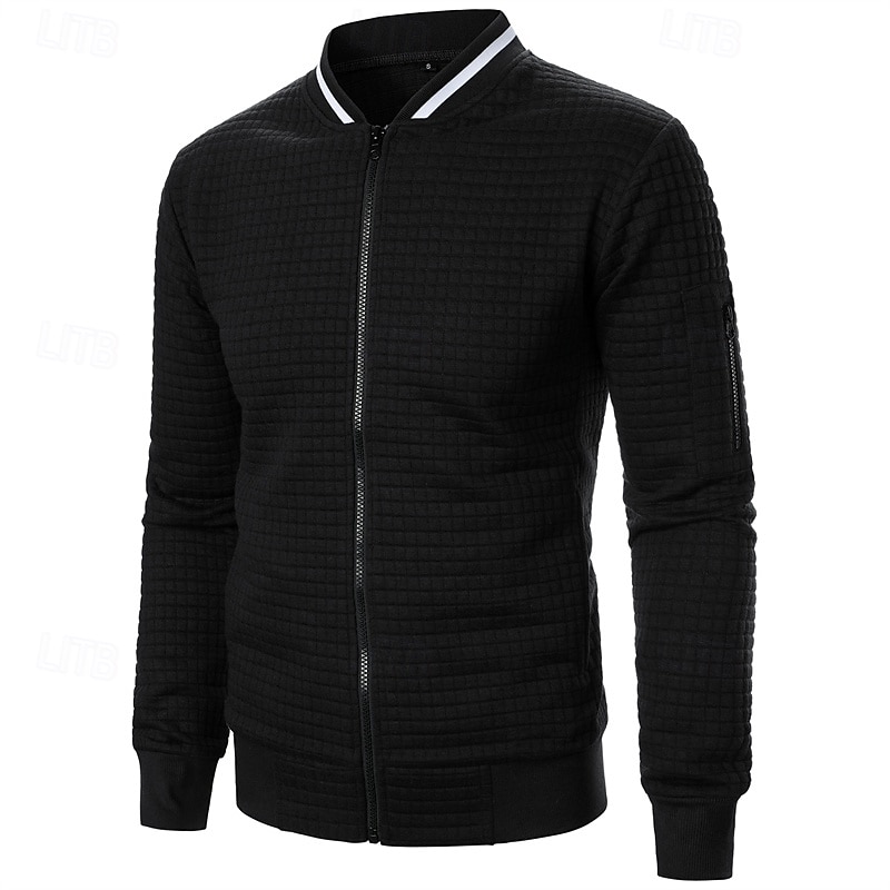 Men's Lightweight Jacket Waffle Jacket Summer Jacket Transition Jacket Vacation Daily Pocket Spring &  Fall Plain Fashion Classic Standing Collar Regular Black White Wine Navy Blue Khaki Jacket 2025 - $22.99 –P14