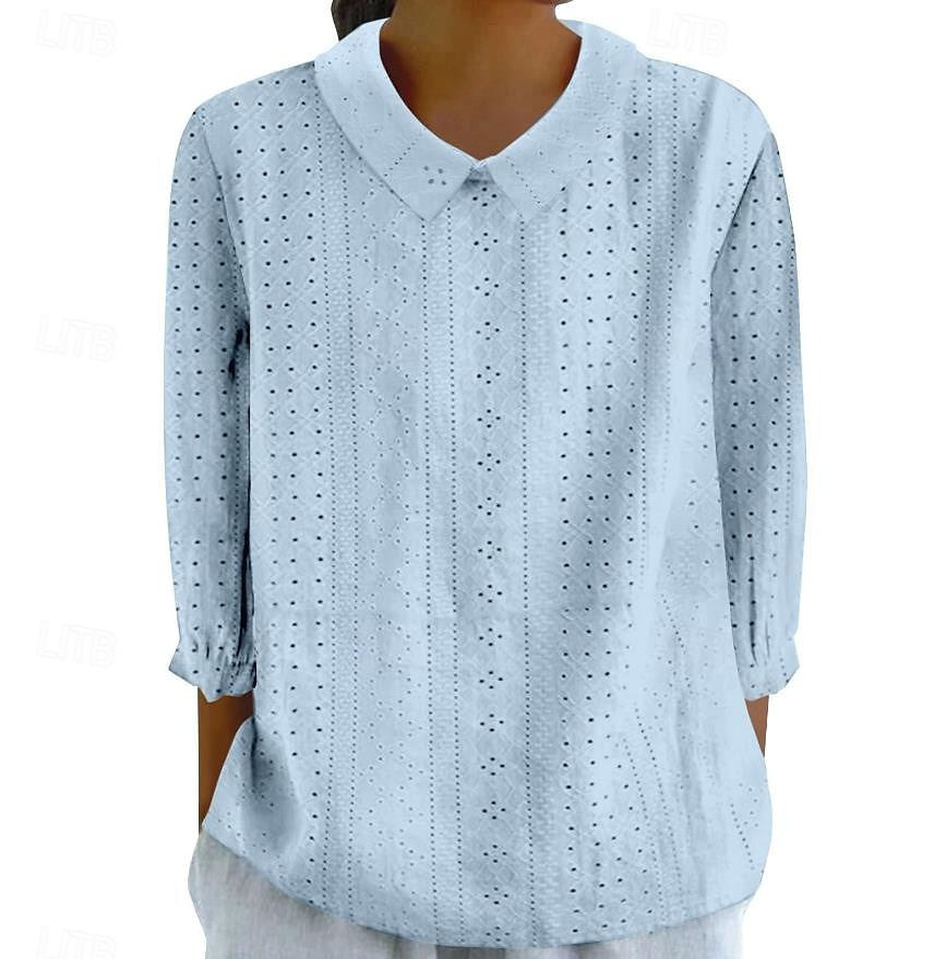 chemisier femme élégant moderne évider manches 3/4 hauts réguliers col chemise travail quotidien jaune bleu ciel bleu vert printemps automne de 2025 ? $26.99 –P5