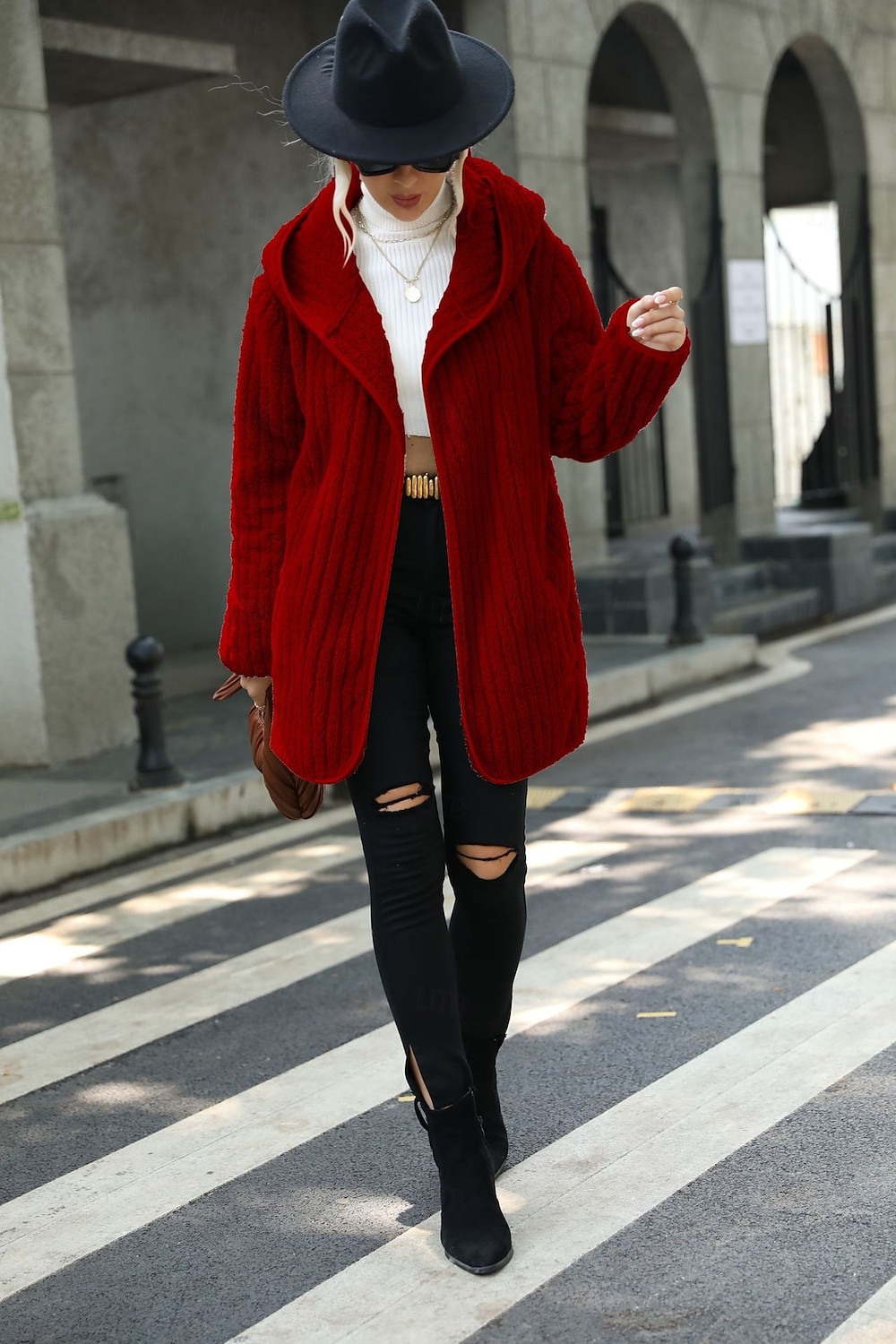 Women's Sherpa Jacket Teddy Coat Warm Zipper Pocket Fashion Casual Plain Work Open Front Turndown Loose Fit Long Sleeve Outerwear Black Red Gray Fall Winter 2025 - $52.99 –P6