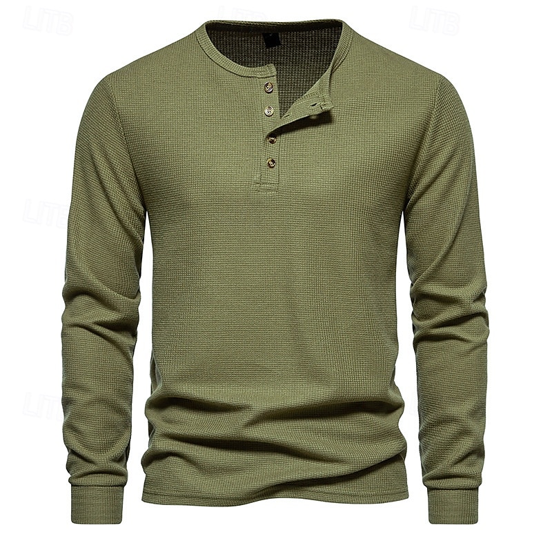 Hombre Camiseta con botones Camiseta Henley Shirt Tee Manga Larga Henley Primavera & Otoño Plano Moda Design Básico Vacaciones Calle Noche Negro Blanco Gris oscuro Camiseta superior para hombre 2025 - $10.39 –P12
