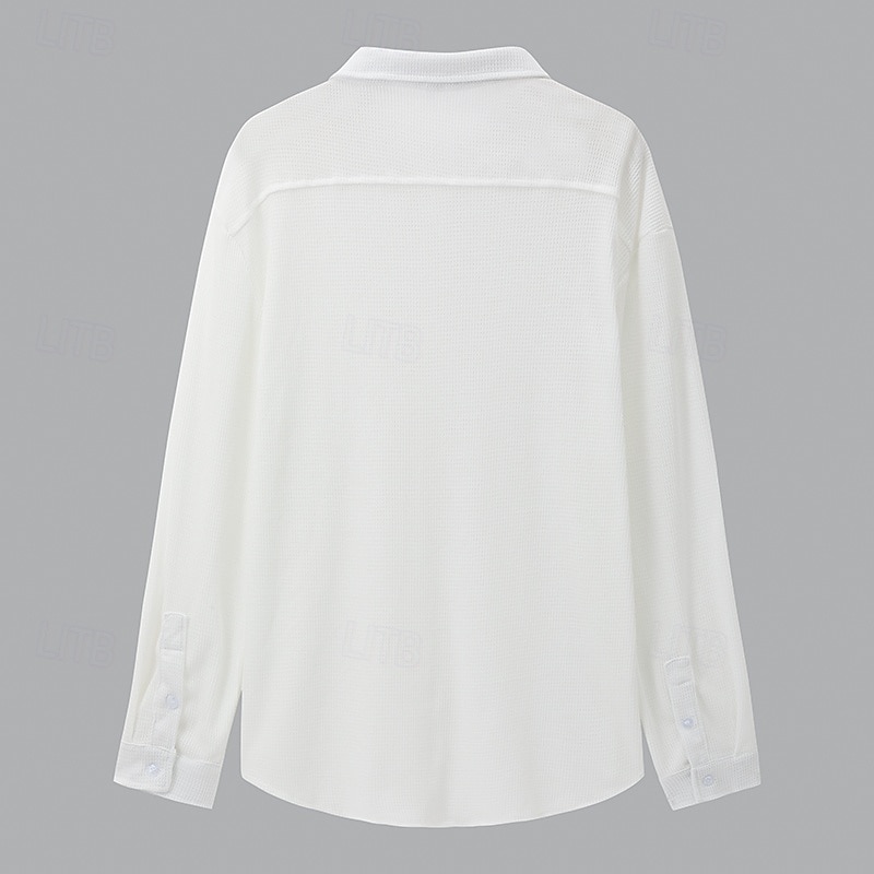 Camisa de punto de gofre para hombre, camisa abotonada, camisa informal, camisa de verano, camisa de playa lisa, blanca, verde claro, rosa, albaricoque, gris, manga corta, ropa de fiesta, ropa de moda, casual 2025 - $23.99 –P3