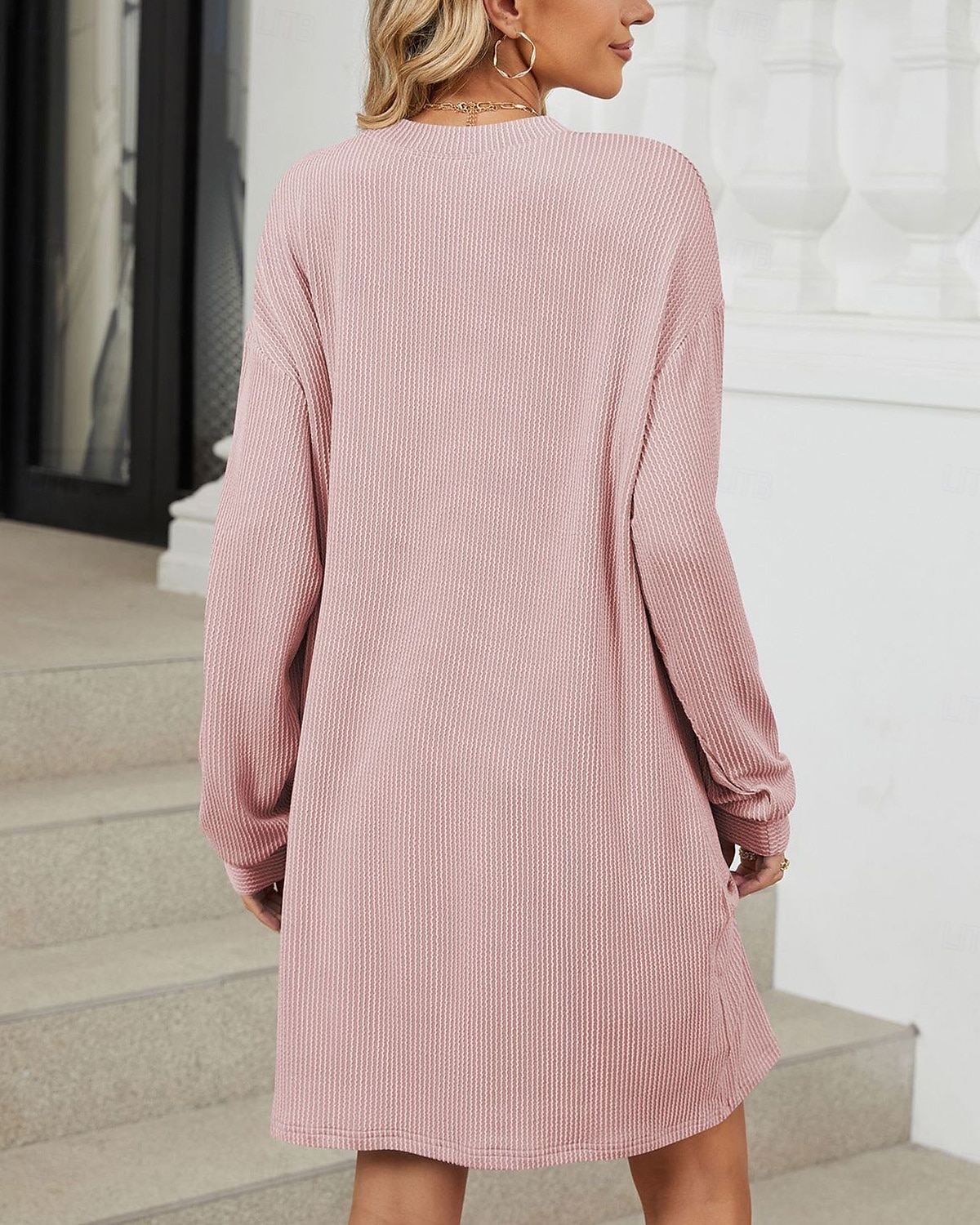 Dam Arbetsklänning Skiftklänning Mode Kontor Mini klänning Ficka Rund hals Långärmad Slät Lös passning Svart Rodnande Rosa Himmelsblå Sommar Vår S M L XL 2XL 2025 - $39.99 –P7