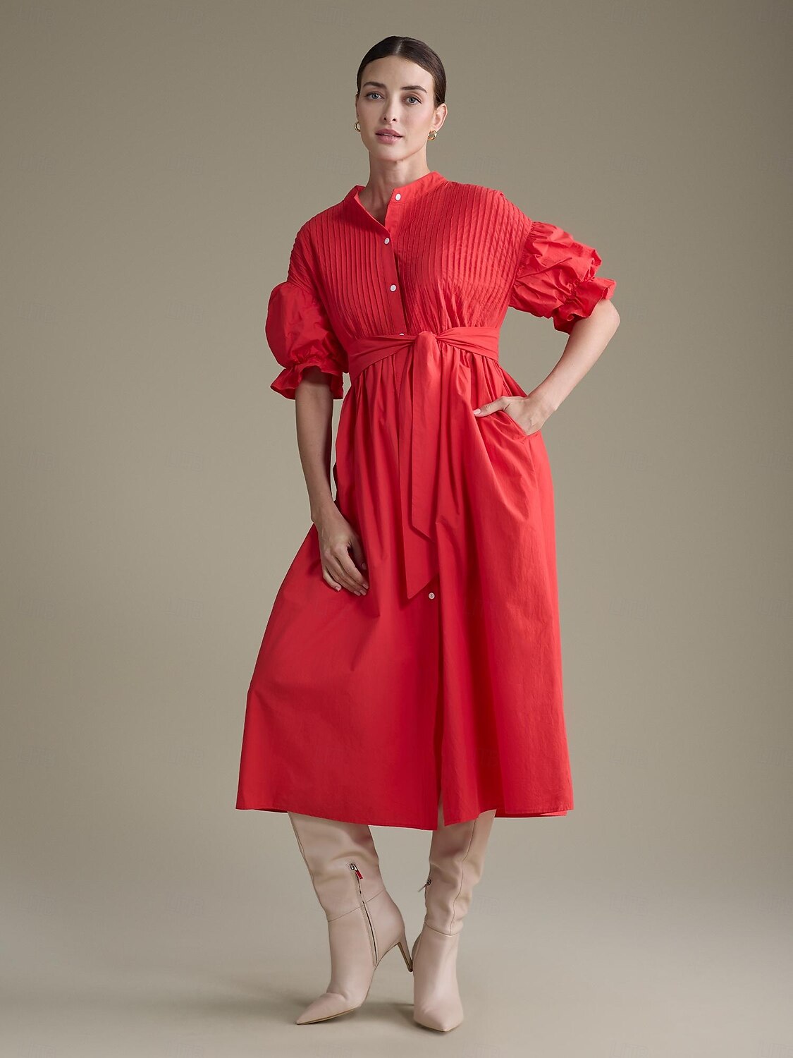 robe longue ceinturée en coton uni à col Henley de 2025 ? $78.99 –P1
