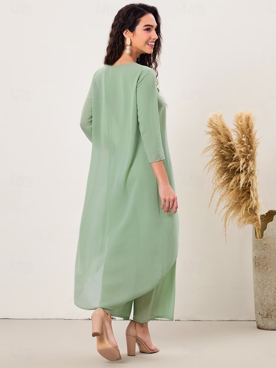 Women's Elegant Stylish Work Slim Solid Color Plain 3/4 Length Sleeve Crew Neck Sage Green Summer Spring Fall 2025 - $56.99 –P2