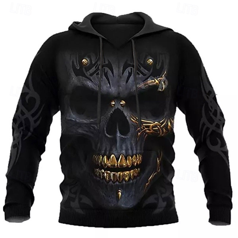 Herre Hodeskaller Grafiske trykk Hattetrøje Hettegensere Genser Gatemote Designer Grunnleggende Fritid Langermet Med hette Daglig Sport Svart Trykt mønster Vår & Vinter Designer S M L XL XXL 3XL 2026 - $33.99 –P1