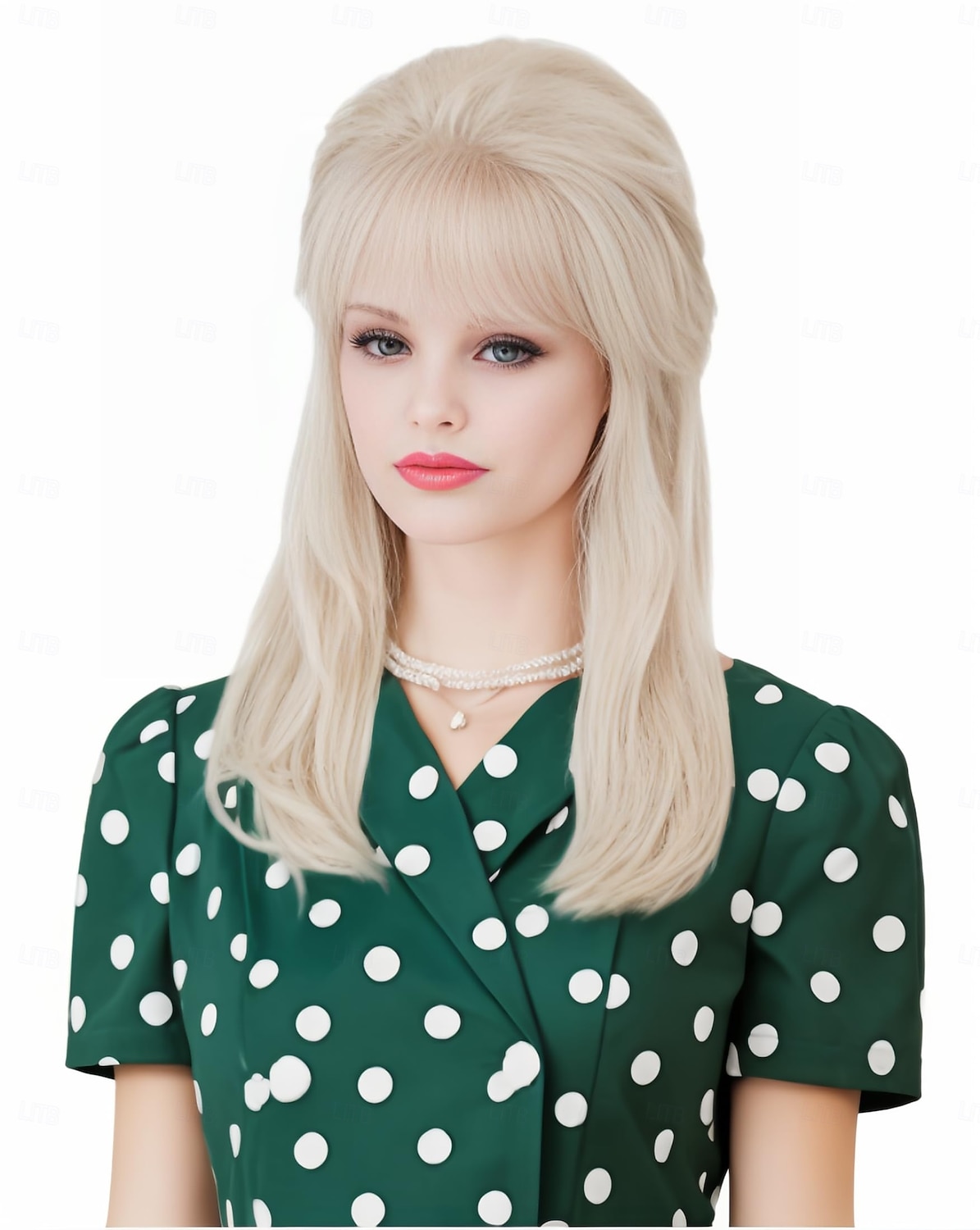 Retro blond lue 50-60-70-tall bikube gull bølgete lue kvinner med pannelugg stor bouffant kostyme-lue karneval fest daglig bruk ikke inkludert briller halloween-luer 2025 - $19.49 –P5