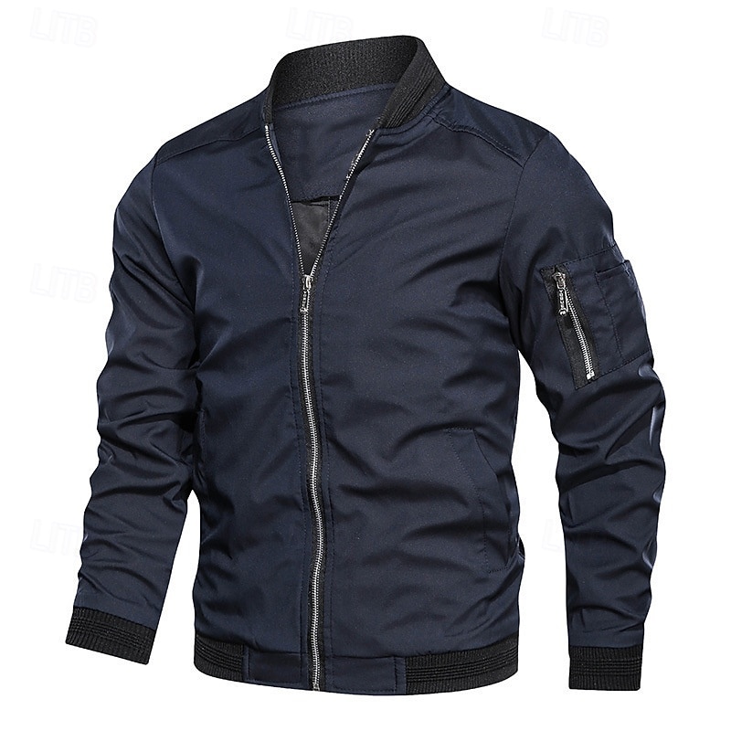 Herren Leichte Jacke Bomberjacke Sport Jacke Outdoor Sport warm halten Tasche Herbst Winter Glatt Modisch Strassenmode Ständer Standard Schwarz Burgunderrot Marineblau Khaki Armeegrün Jacken 2026 - $35.99 –P7