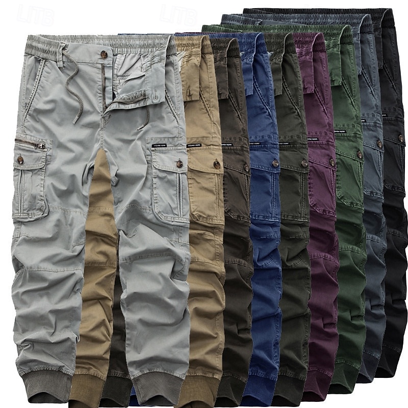 Men's Cargo Pants Joggers Tactical Pants Trousers Buttons Multi Pocket Elastic Cuff Plain Wearable Outdoor Daily Camping & Hiking Fashion Classic Black Wine 2025 - $40.99 –P1