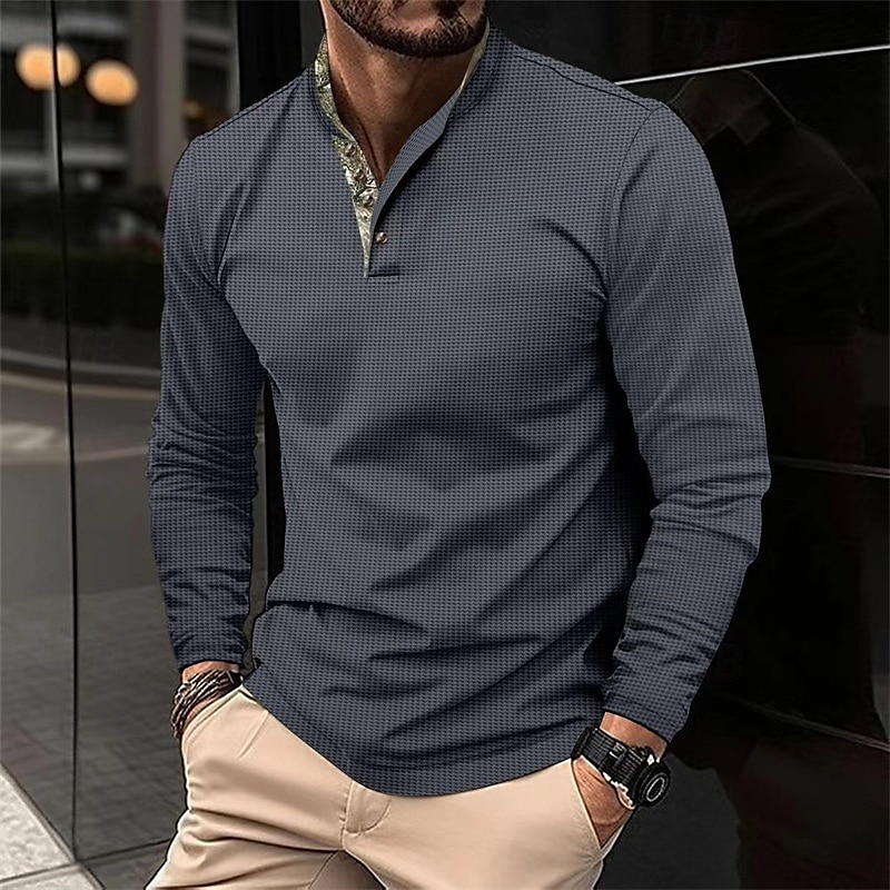 Herren Waffel-Poloshirt Golfhemd Arbeit Casual Ständer Langarm Basic Modern Farbblock Patchwork Taste Frühling & Herbst Regular Fit Schwarz Weiß Wein Marinenblau Dunkelgrau Armeegrün Waffel-Poloshirt 2025 - $20.99 –P4