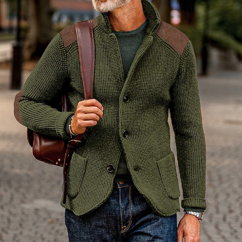 Hombre Pulóveres Chaqueta de Punto Vestido Suéter Chaqueta suéter Estriado Tejer Recortado De Punto Escote Chino Ropa Otoño Invierno Ejército verde Negro S M L 2025 - $37.99 –P2