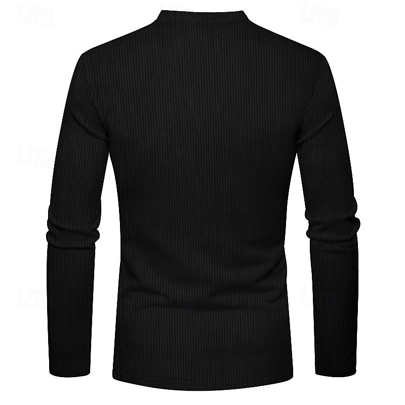 Herren T-Shirt mit Knöpfen T Shirt Cordhemd Henley Hemd Langarm Henley Frühling & Herbst Einfach Mode Designer Basic Urlaub Straße Ausgehen Schwarz Wein Braun Top T-Shirt für Herren 2025 - $23.99 –P3