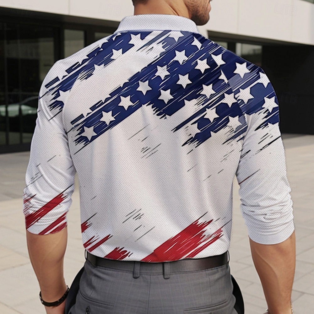 4th of July 2026 250th Men's American Flag Veterans Polo Shirts Golf Polos Shirts Long Sleeve Polo Shirts Collar Vacation Party Evening Wear Dailywear Zipper 3D Print Fall & Winter Spring Blue 2026 - $25.99 –P2