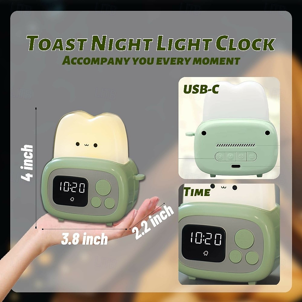 Toast Clock Timer Lamp Cute LED Bread Night Light with USB Dimmable Table Clock Alarm for Kids Soft Light 2025 - $23.99 –P5