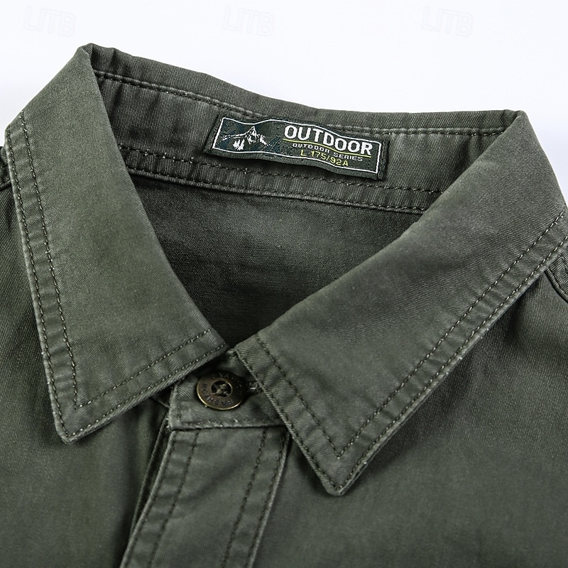 Voor heren Overhemd Werkkleding shirts Werkhemden Overhemd met knopen Cargoshirt Zwart khaki Leger Groen Donkerblauw Beige Lange mouw Effen Revers Vakantie Feestdagen Voorvak Kleding Modieus Casual 2025 - $26.99 –P8