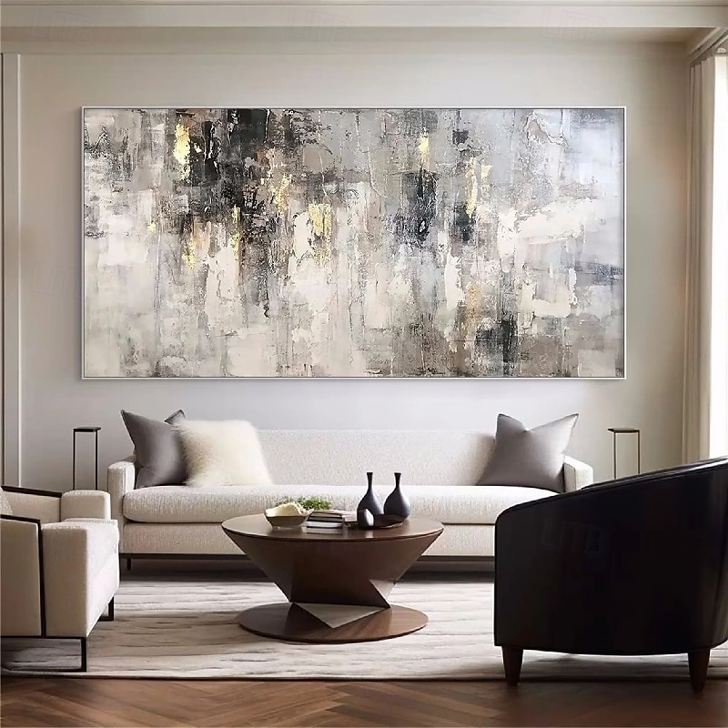 Ölgemälde handgemachtes Wabi-Sabi-Gemälde handgemalt großes beiges Kunstwerk 3D minimalistisches Gemälde auf Leinwand handgemaltes 3D-Textur-Gemälde mit Goldfolie Wandkunst neutrales beiges 2025 - $85.99 –P5