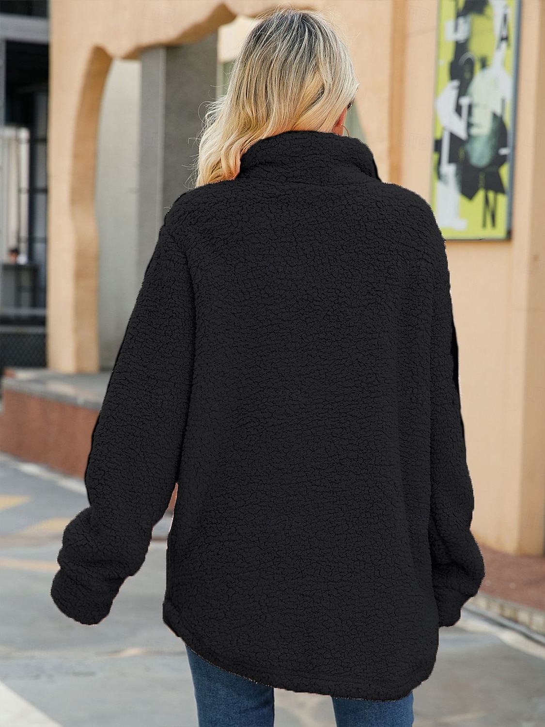 Women's Fleece Jacket Teddy Coat Warm Pocket Modern Plain Work Single Breasted Turndown Regular Fit Long Sleeve Outerwear Black White Pink Fall Winter 2025 - $52.99 –P6
