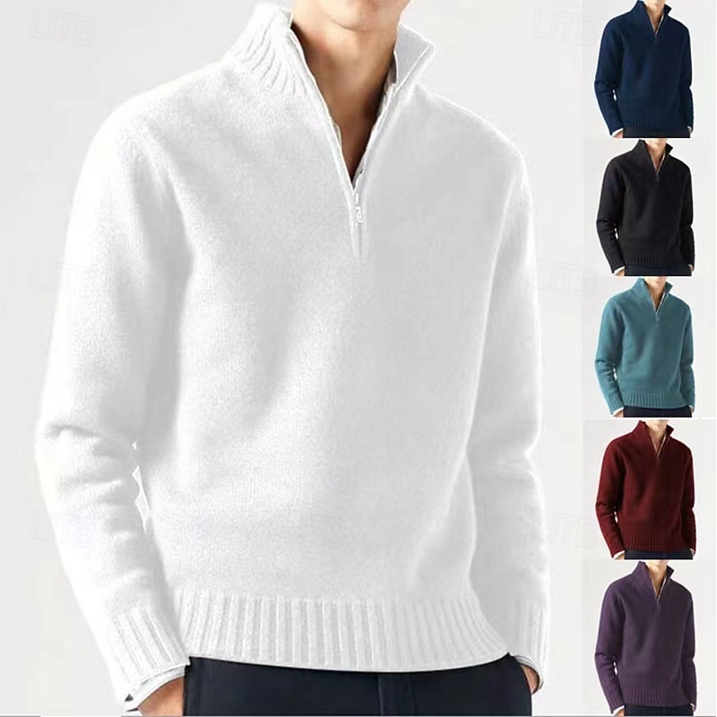 Herren Pullover Strickpullover Pullover mit Viertelreißverschluss Gerippt Stricken Standard Strick Feste Farbe Viertel Postleitzahl Modisch Basic Freizeitskleidung Verabredung Bekleidung Herbst Winter 2026 - $30.99 –P1