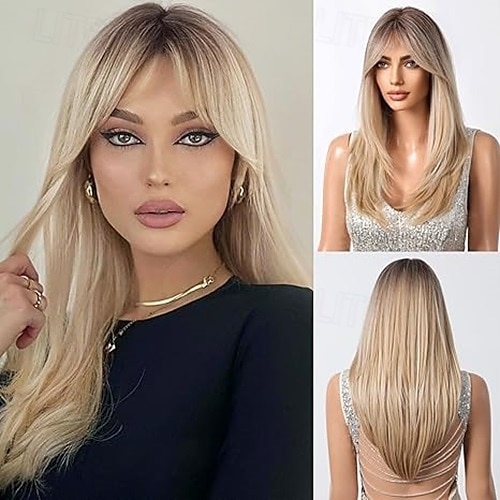 Wigs for Women Highlight Wig with Bangs Layered Long Straight Natural Hair Synthetic Wig 2025 - $19.99 –P2