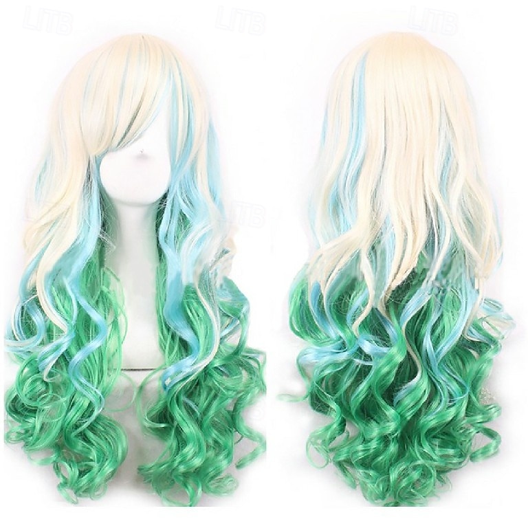 Parrucca ombre arcobaleno in capelli sintetici con frangia rossa gialla viola verde blu per donne nere Festa di Halloween Cosplay del 2025 a $15.99 –P15