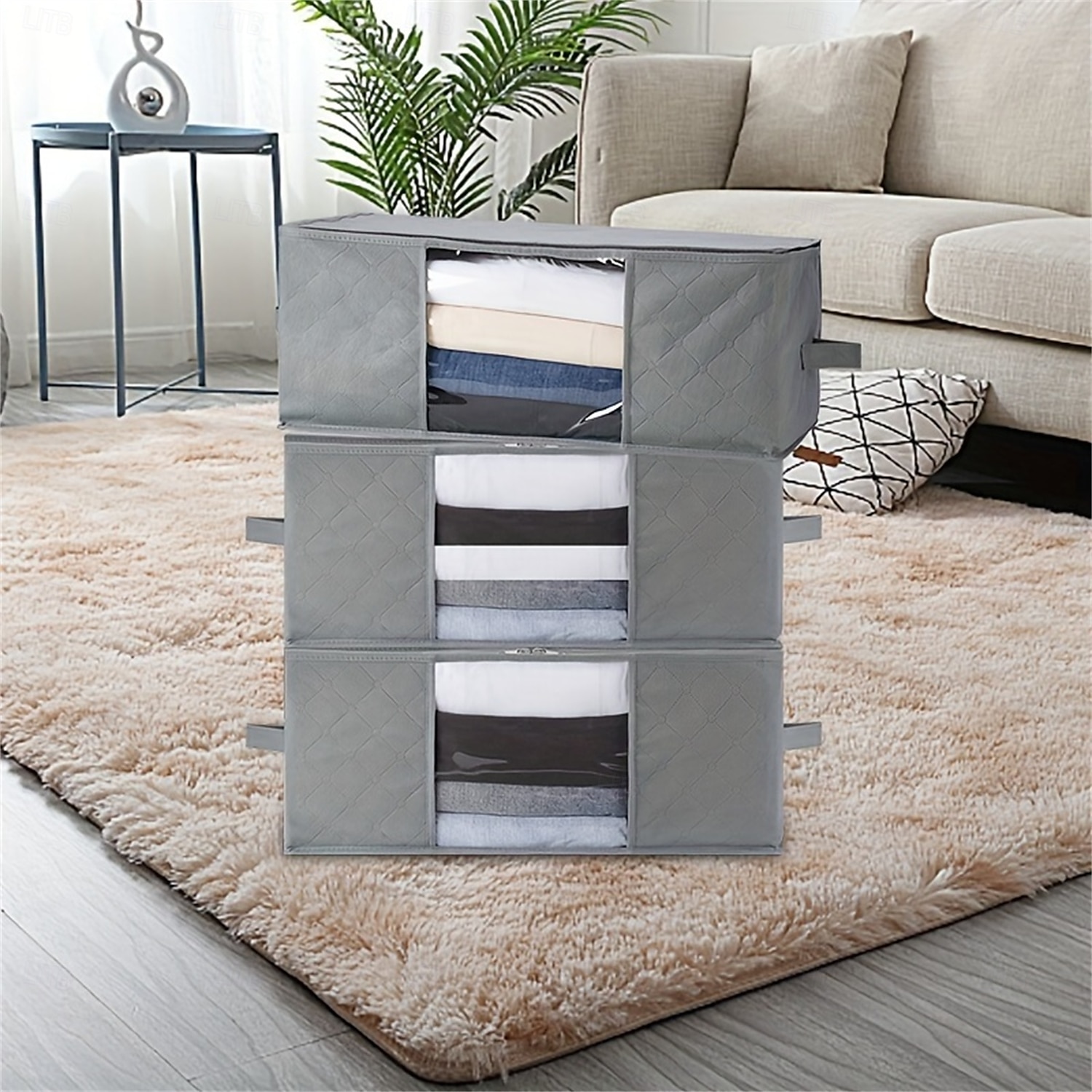 1/2/3pcs Foldable Storage Bag Set with Handles & Lids - Versatile Organizer for Clothes Bedroom Kitchen Bathroom Supplies - Durable Non-Woven Fabric TSA Approved - Gray 2025 - $5.49 –P4