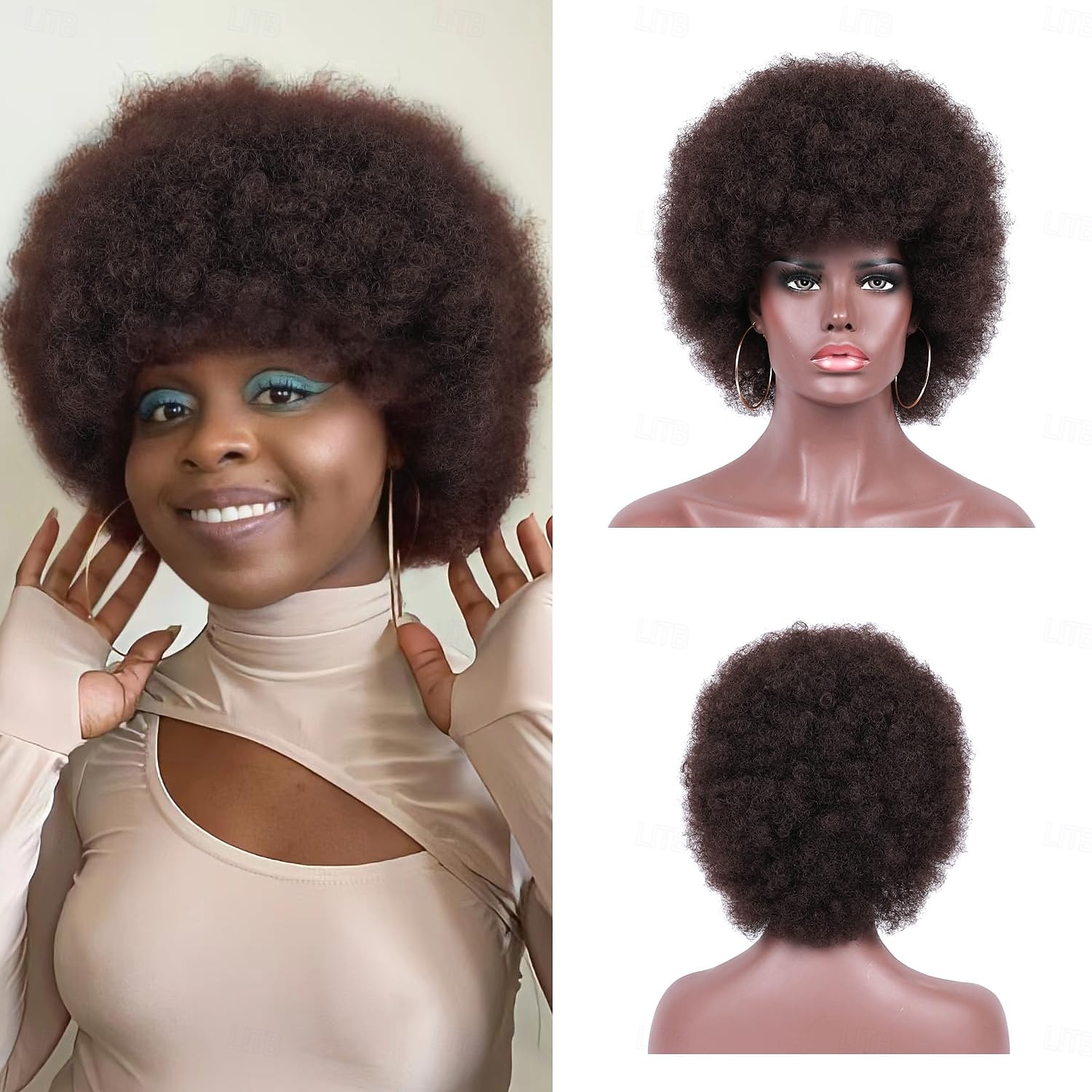 peruca afro para mulheres perucas afro dos anos 70 perucas afro crespas de aparência natural perucas cacheadas com franja peruca afro curta e saltitante peruca afro puff suave peruca afro de cabelo de 2025 por $17.99 –P1