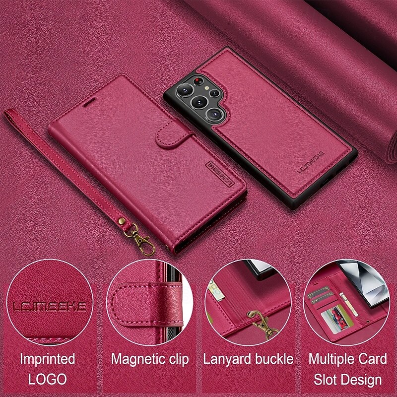 Phone Case For Samsung Galaxy S24 Ultra Plus S23 Ultra Plus S22 Plus  Ultra S21 FE A55 A35 A25 A15 5G A54 A34 A14 S20 FE S25 Ultra Back Cover Wallet Case with Stand Holder Detachable with Wrist Strap 2025 - $21.99 –P6